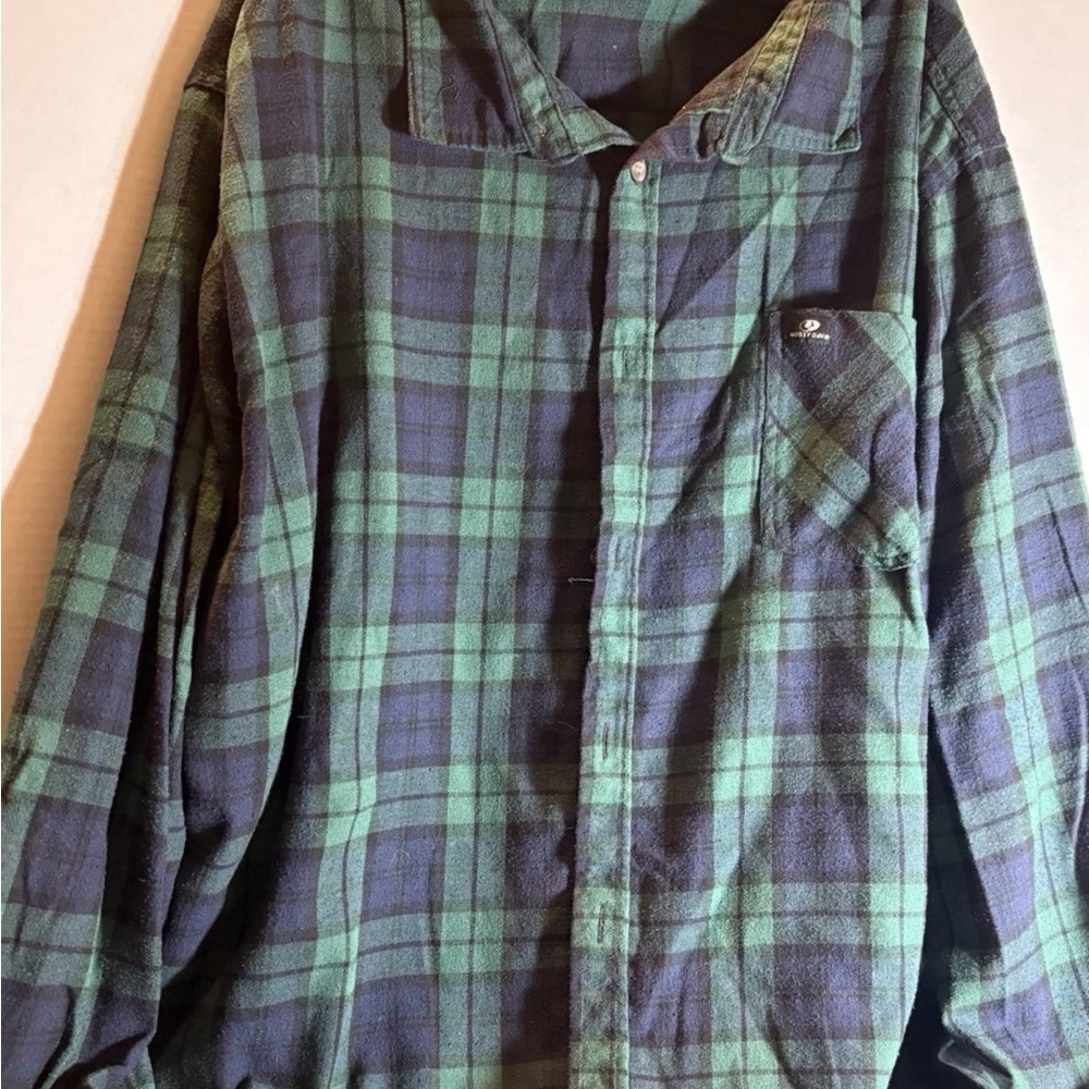 Mossy Oak Classic Green and Blue Plaid Flannel Shirt.  100%  Cotton. Size 4xl